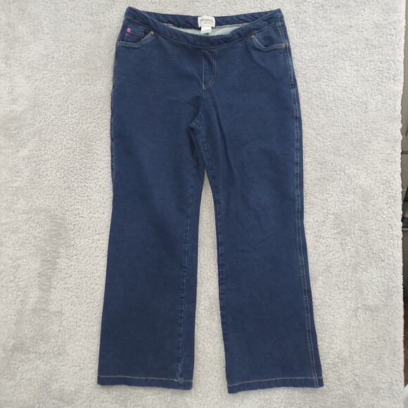 Pajama Jeans Women's L Pull On Stretch Blue Denim Wide Leg Drawstring Pockets - Picture 1 of 16